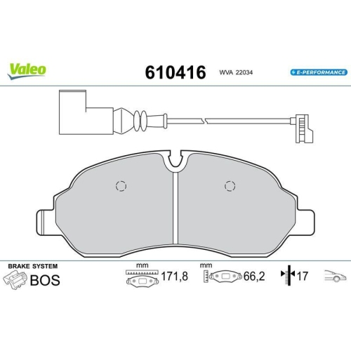 VALEO Bremsbelagsatz, Scheibenbremse E-PERFORMANCE 610416
