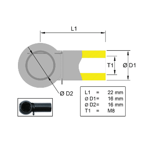Kugelhalter, Metall L=28 Kugel Durchmesser 16 M8 Anh&auml;nger Valeryd 6820415