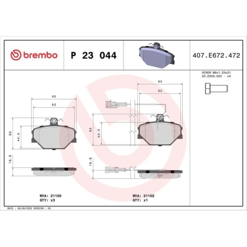 BREMBO Bremsbelagsatz, Scheibenbremse PRIME LINE P 23 044