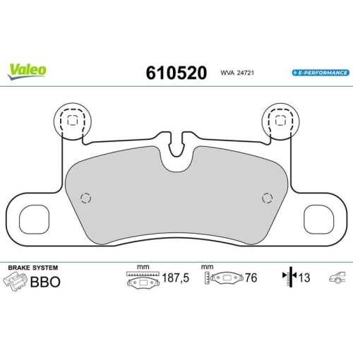 VALEO Bremsbelagsatz, Scheibenbremse E-PERFORMANCE 610520