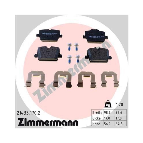ZIMMERMANN Bremsbelagsatz, Scheibenbremse 21433.170.2