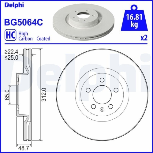 DELPHI Bremsscheibe BG5064C