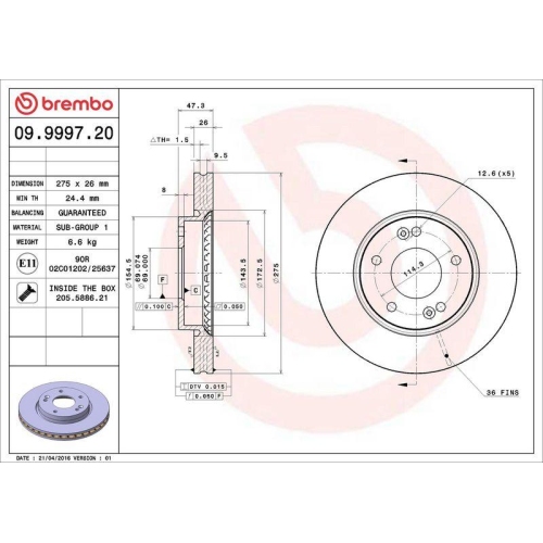 BREMBO Bremsscheibe PRIME LINE 09.9997.20