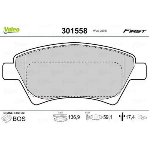 VALEO Bremsbelagsatz, Scheibenbremse FIRST 301558