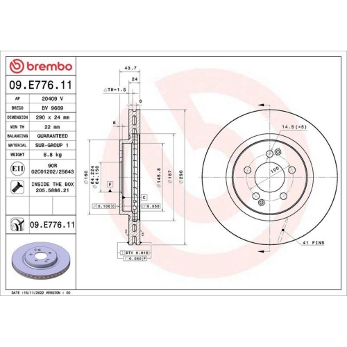 BREMBO Bremsscheibe PRIME LINE - UV Coated 09.E776.11