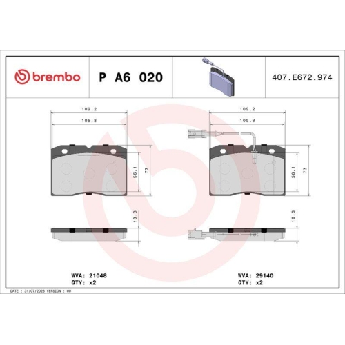 BREMBO Bremsbelagsatz, Scheibenbremse PRIME LINE P A6 020