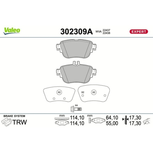 VALEO Bremsbelagsatz, Scheibenbremse EXPERT 302309A