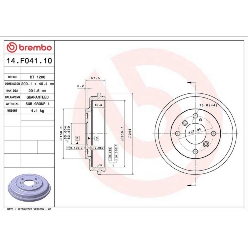 BREMBO Bremstrommel ESSENTIAL LINE 14.F041.10