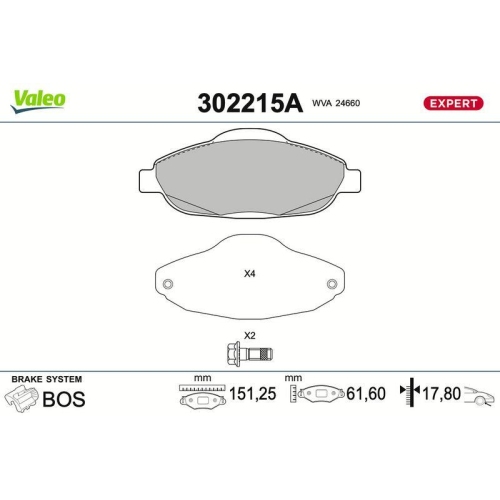 VALEO Bremsbelagsatz, Scheibenbremse EXPERT 302215A