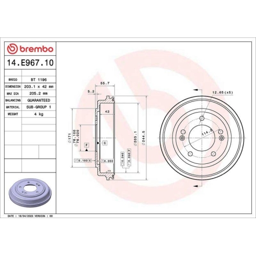 BREMBO Bremstrommel ESSENTIAL LINE 14.E967.10