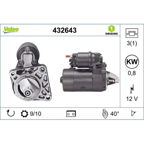 VALEO Starter VALEO ORIGINS - NEW O.E. TECHNOLOGIE 432643