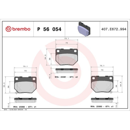 BREMBO Bremsbelagsatz, Scheibenbremse PRIME LINE P 56 054