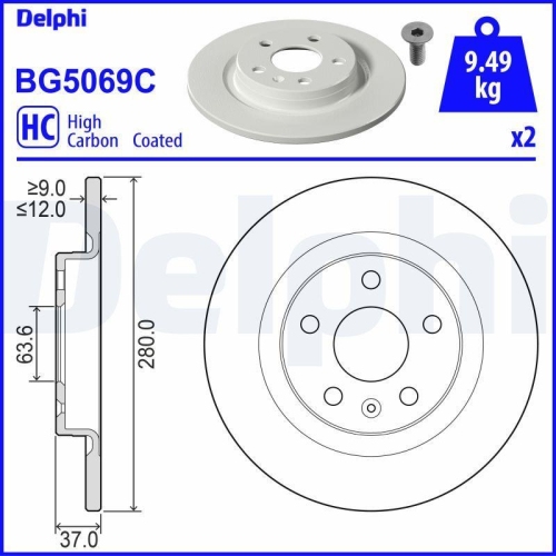 DELPHI Bremsscheibe BG5069C