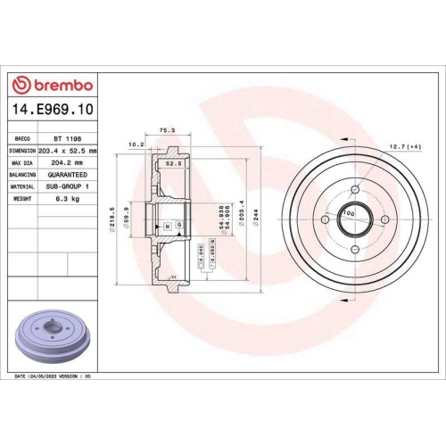 BREMBO Bremstrommel ESSENTIAL LINE 14.E969.10