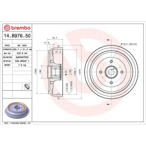 BREMBO Bremstrommel ESSENTIAL LINE - With Bearing Kit 14.B976.50