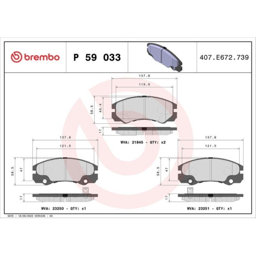 BREMBO Bremsbelagsatz, Scheibenbremse PRIME LINE P 59 033