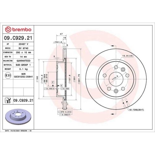BREMBO Bremsscheibe PRIME LINE - UV Coated 09.C929.21