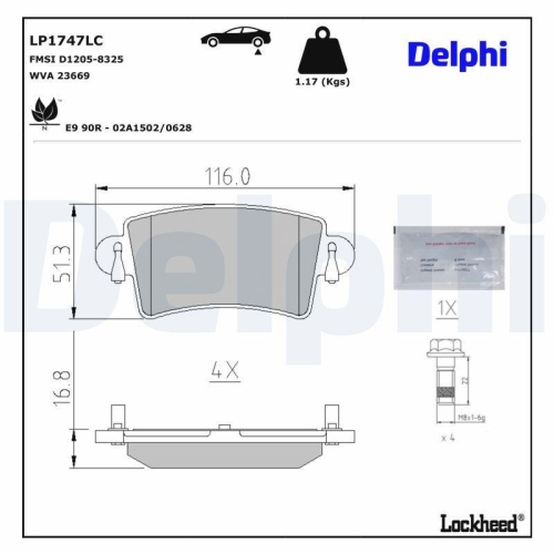 DELPHI Bremsbelagsatz, Scheibenbremse Professional + LP1747LC