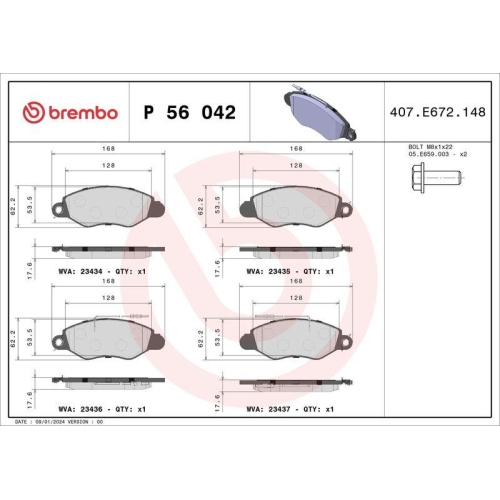 BREMBO Bremsbelagsatz, Scheibenbremse PRIME LINE P 56 042