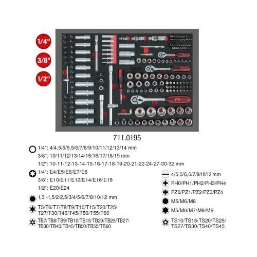 KS TOOLS 711.0195 1/4+3/8+1/2 Zoll Steckschl&uuml;ssel-Satz, 195-tlg in 1/1
