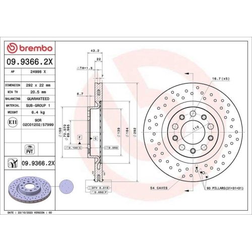BREMBO Bremsscheibe XTRA LINE - Xtra 09.9366.2X