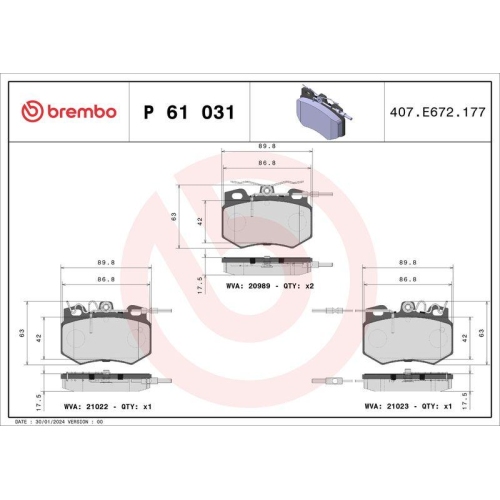 BREMBO Bremsbelagsatz, Scheibenbremse PRIME LINE P 61 031