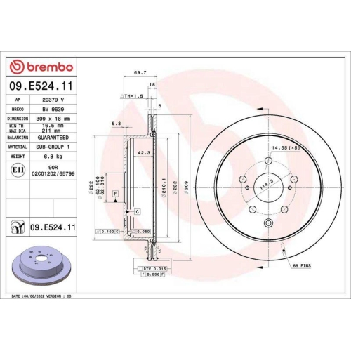 BREMBO Bremsscheibe PRIME LINE - UV Coated 09.E524.11