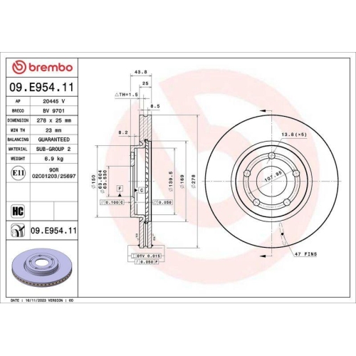 BREMBO Bremsscheibe PRIME LINE - UV Coated 09.E954.11