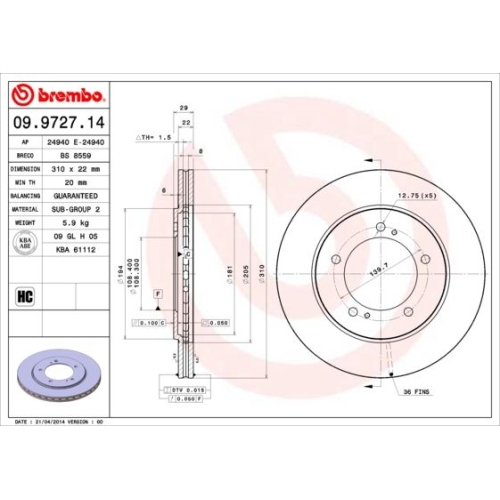 BREMBO Bremsscheibe PRIME LINE 09.9727.14