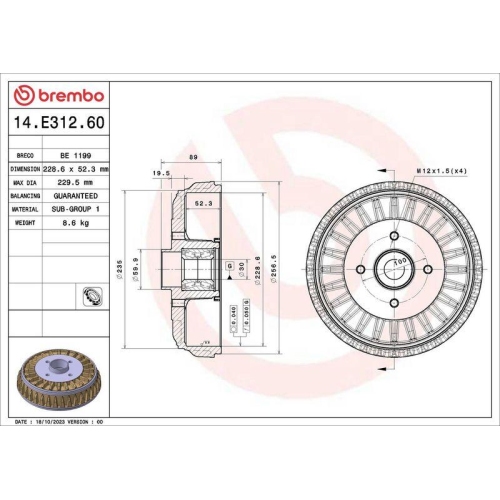BREMBO Bremstrommel ESSENTIAL LINE - With Bearing Kit 14.E312.60