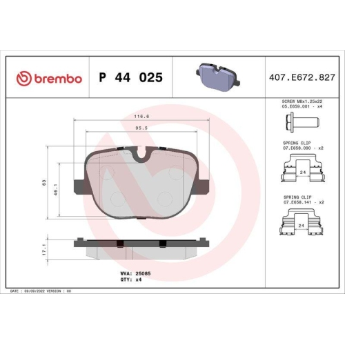 BREMBO Bremsbelagsatz, Scheibenbremse PRIME LINE P 44 025