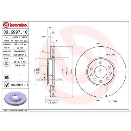 BREMBO Bremsscheibe PRIME LINE - UV Coated 09.6997.11
