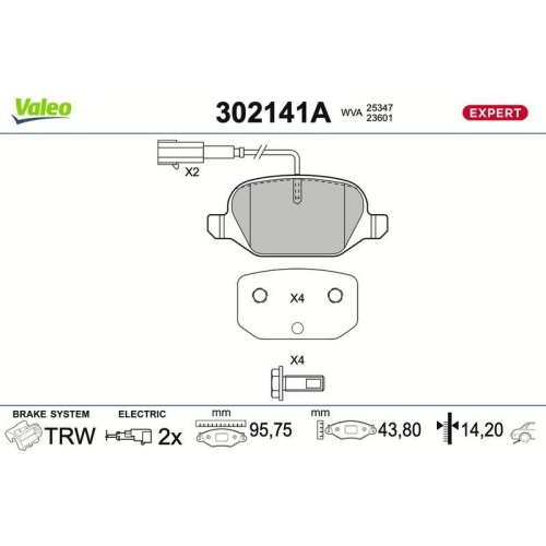 VALEO Bremsbelagsatz, Scheibenbremse EXPERT 302141A