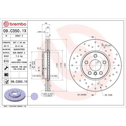 BREMBO Bremsscheibe XTRA LINE - Xtra 09.C350.1X