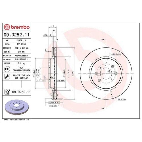 BREMBO Bremsscheibe PRIME LINE - UV Coated 09.D252.21
