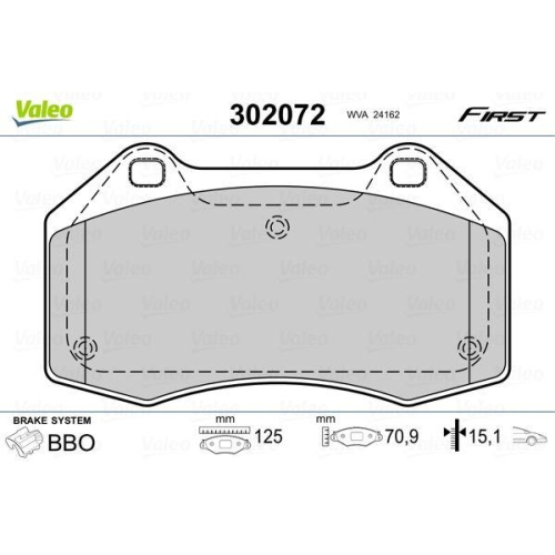 VALEO Bremsbelagsatz, Scheibenbremse FIRST 302072