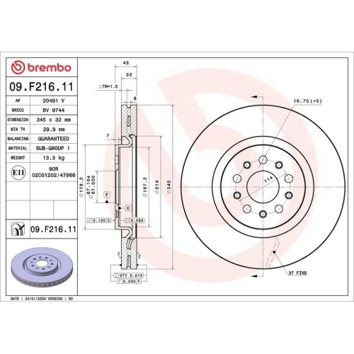 BREMBO Bremsscheibe PRIME LINE - UV Coated 09.F216.11
