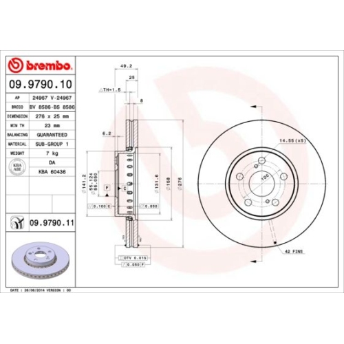BREMBO Bremsscheibe PRIME LINE - UV Coated 09.9790.11