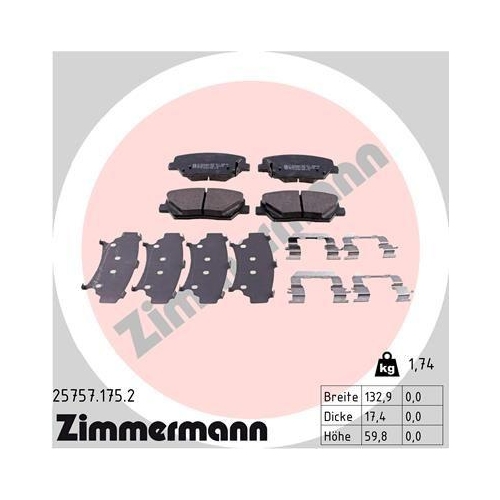 ZIMMERMANN Bremsbelagsatz, Scheibenbremse 25757.175.2