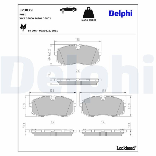 DELPHI Bremsbelagsatz, Scheibenbremse LP3879