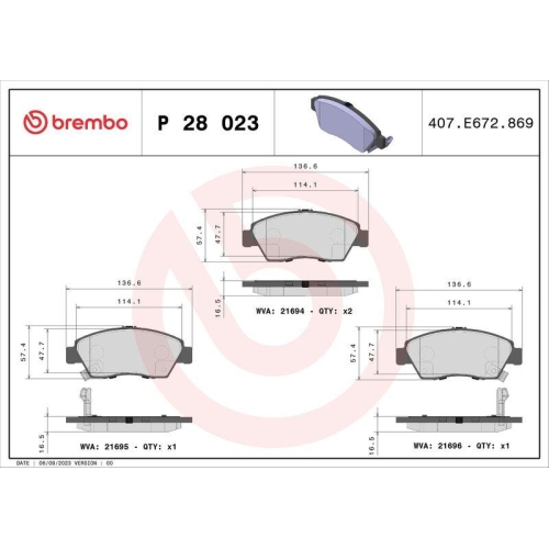 BREMBO Bremsbelagsatz, Scheibenbremse PRIME LINE P 28 023