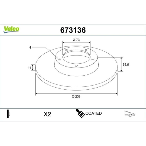 VALEO Bremsscheibe COATED 673136