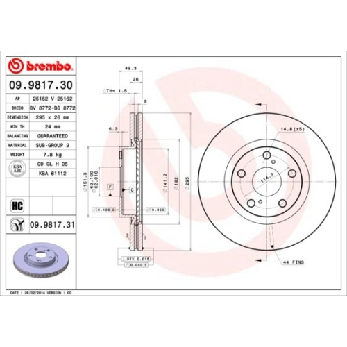 BREMBO Bremsscheibe PRIME LINE - UV Coated 09.9817.31