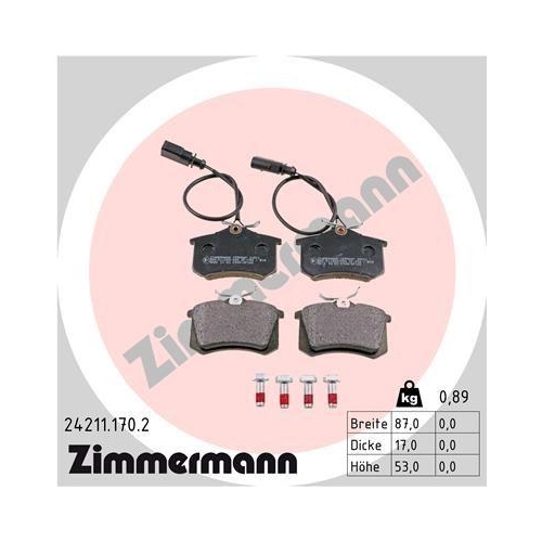 ZIMMERMANN Bremsbelagsatz, Scheibenbremse 24211.170.2