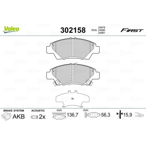 VALEO Bremsbelagsatz, Scheibenbremse FIRST 302158