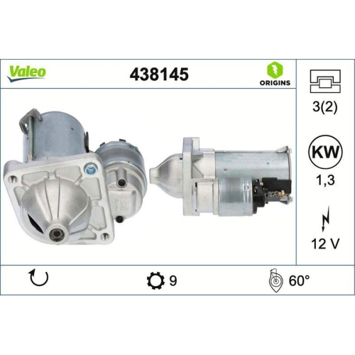 VALEO Starter VALEO ORIGINS - NEW O.E. TECHNOLOGIE 438145