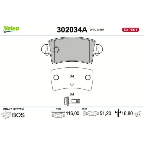 VALEO Bremsbelagsatz, Scheibenbremse EXPERT 302034A