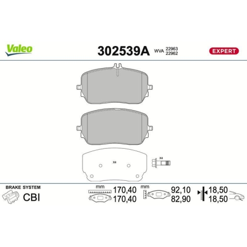 VALEO Bremsbelagsatz, Scheibenbremse EXPERT 302539A