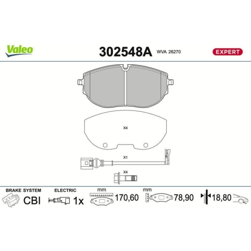 VALEO Bremsbelagsatz, Scheibenbremse EXPERT 302548A