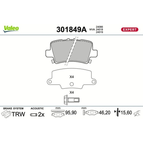VALEO Bremsbelagsatz, Scheibenbremse EXPERT 301849A